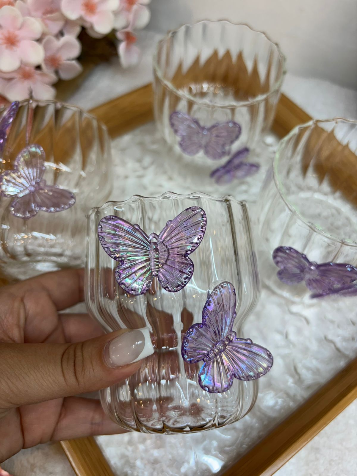 Vaso vidrio con aplique Mariposa