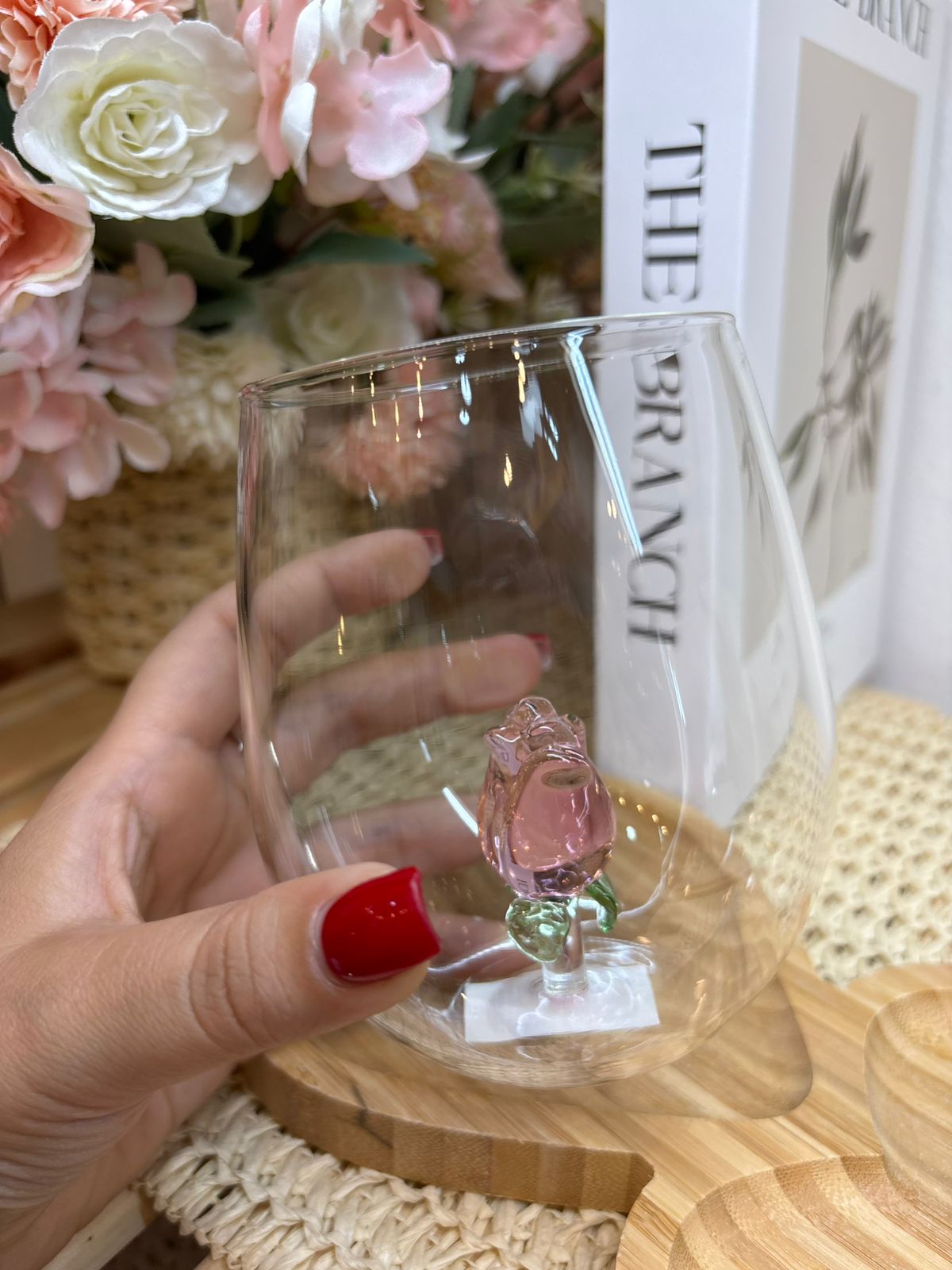 Vaso vidrio con aplique Flor