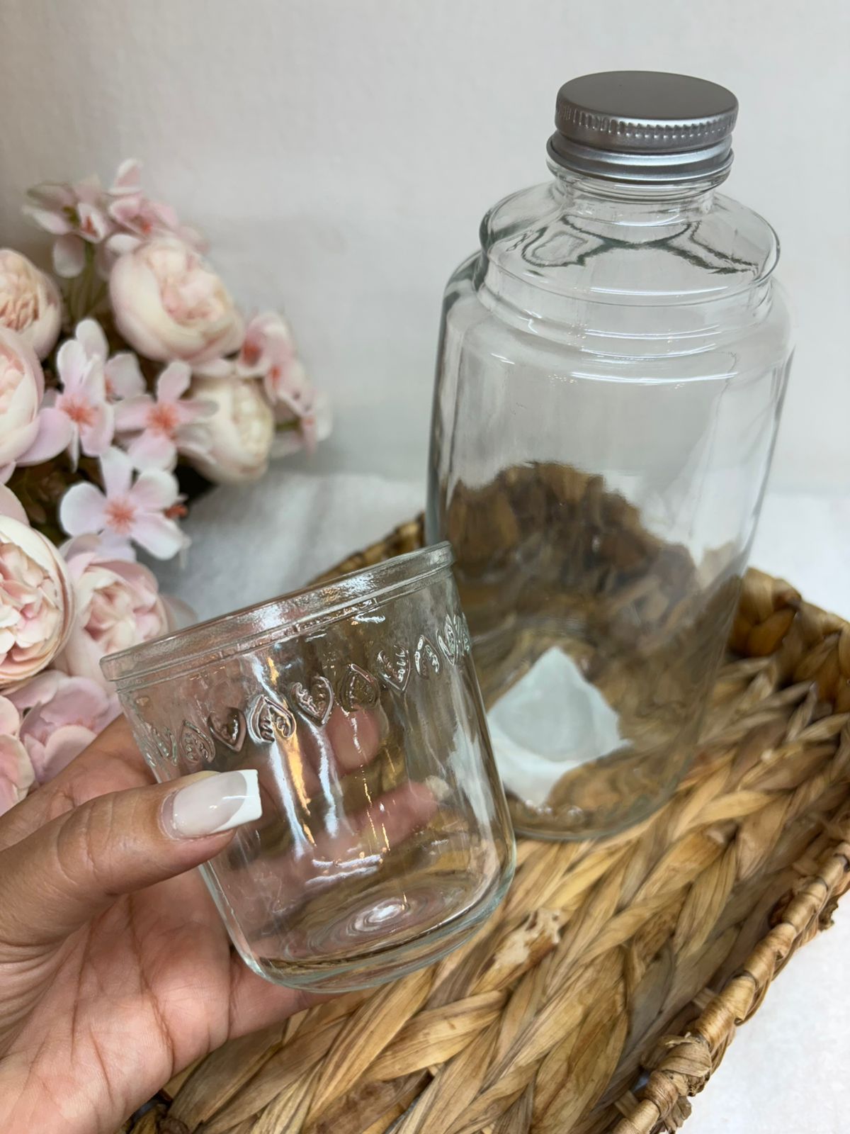 Jarra de Vidrio con Vaso labrado