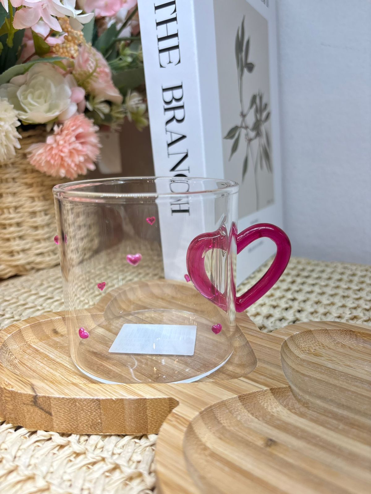 Taza vidrio con asa corazon