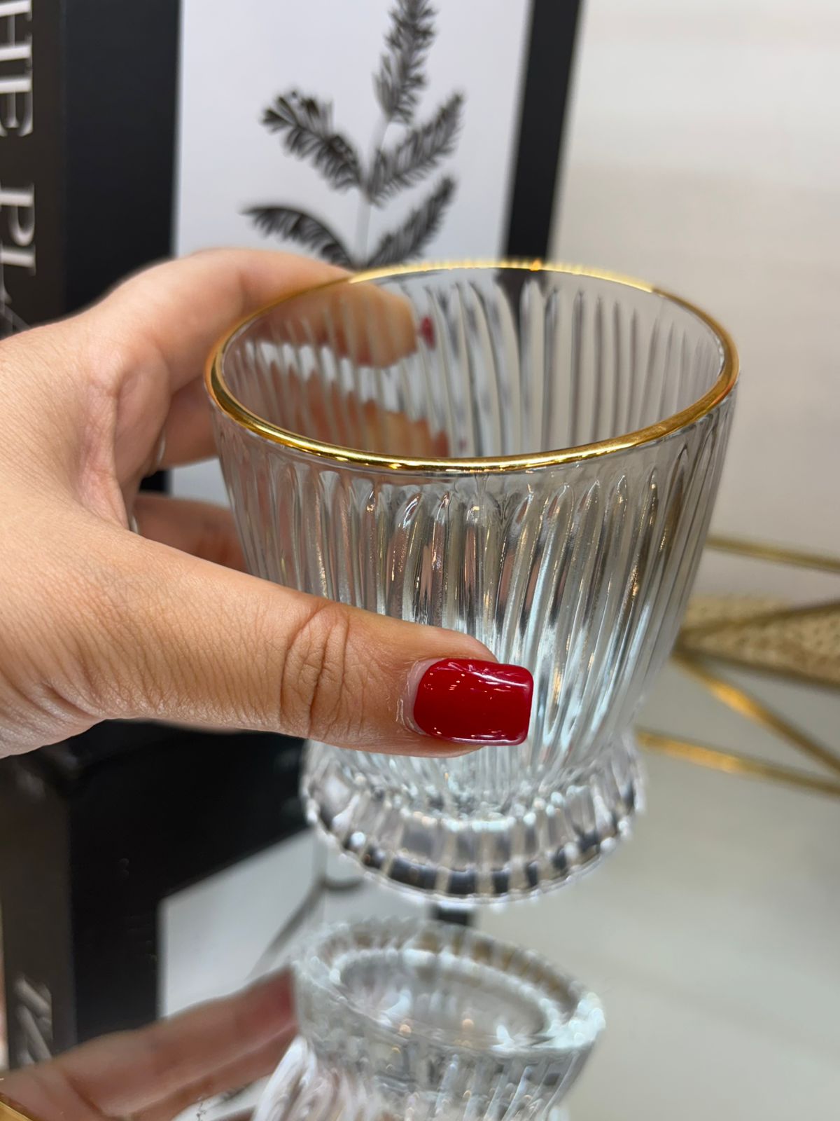 Set de vasos vidrio x 6 Transparente borde dorado