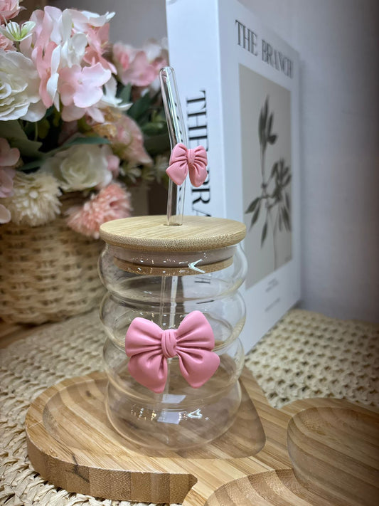 Vaso vidrio Aplique Moño rosa