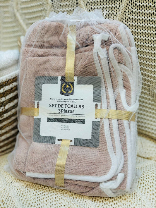 Set de Toallas 3 Piezas Rosa Viejo