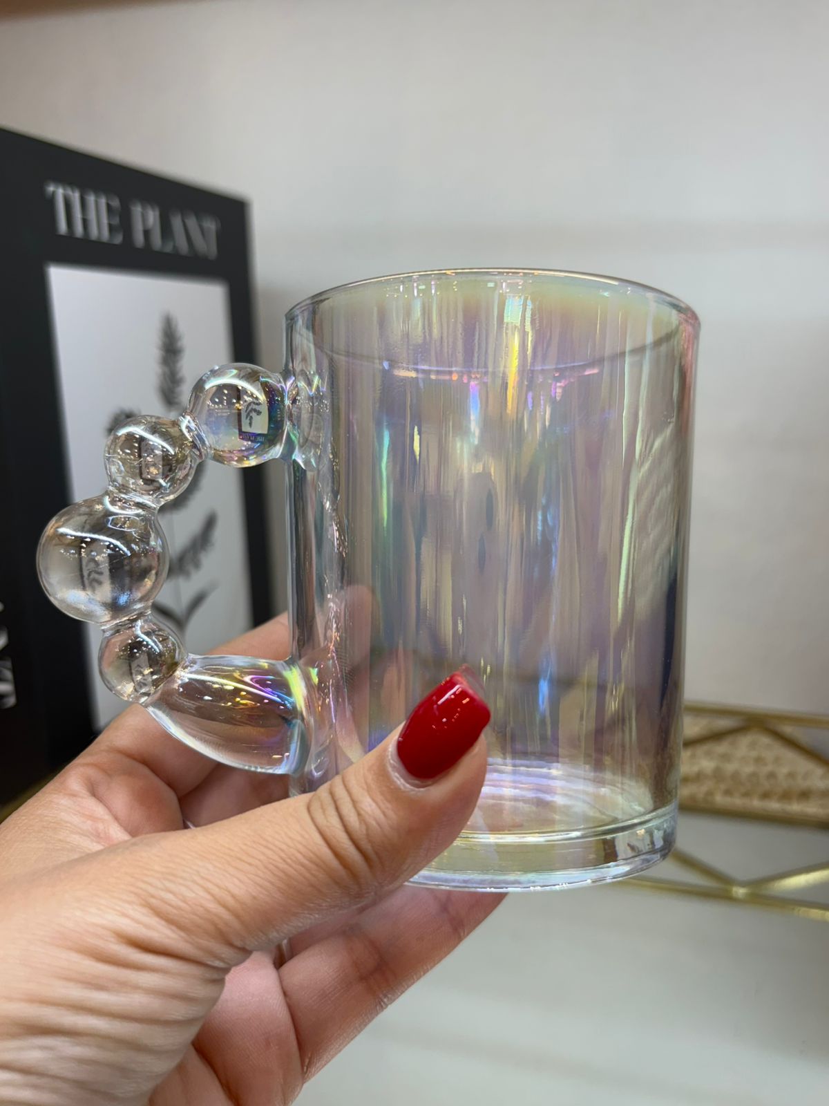 Set de tazas vidrio burbujas x 6 Nacarado