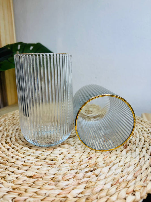 Vaso Rayado Transparente con Borde Dorado x6
