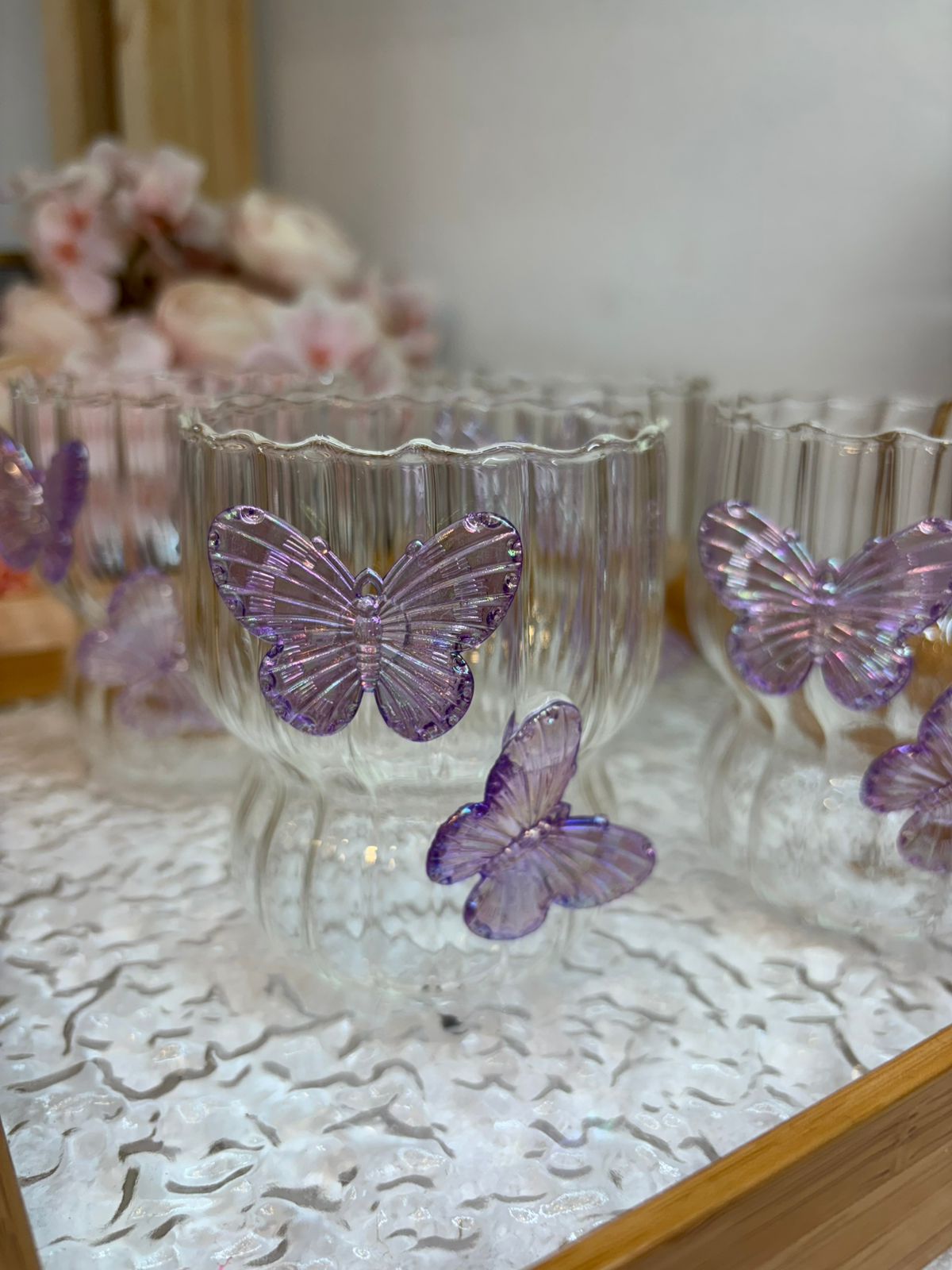 Vaso vidrio con aplique Mariposa